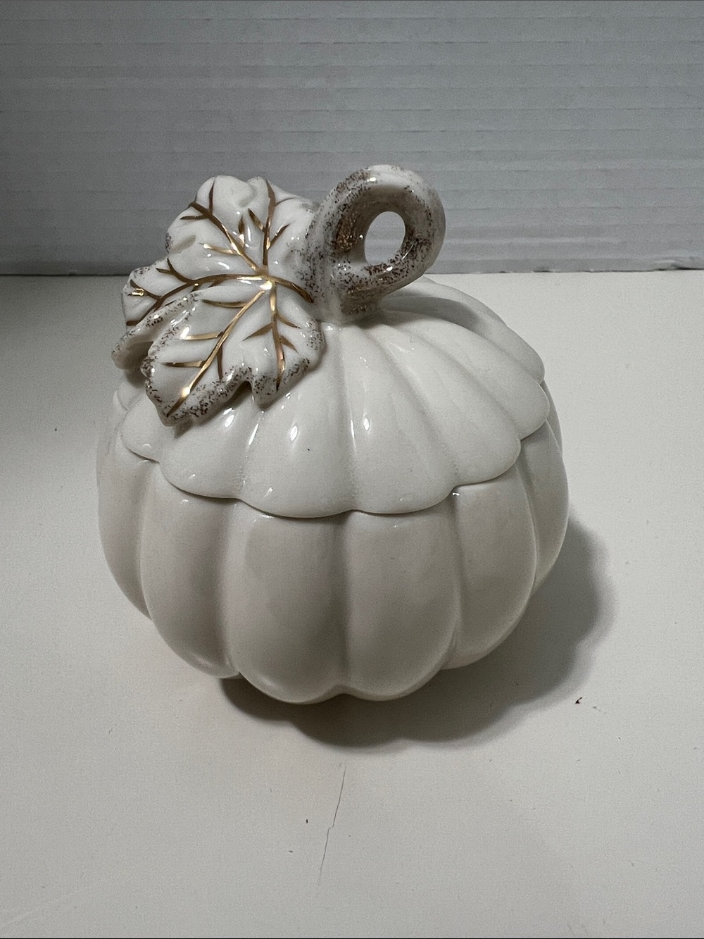 Lenox White Ceramic Pumpkin Trinket Box with Gold Leaf Accent